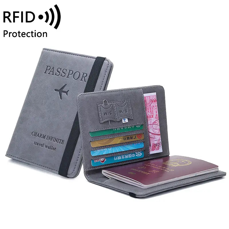 Unisex PU Leather Passport Holder - RFID Blocking Travel Wallet for Credit/ID Cards & Tickets (Men & Women)