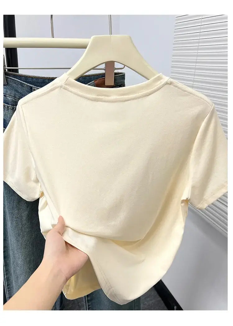 2026 Summer New High Quality Casual T Shirt Sexy Short Sleeved Sleeves Fashion Trend Solid Women Clothing Y2k Tops