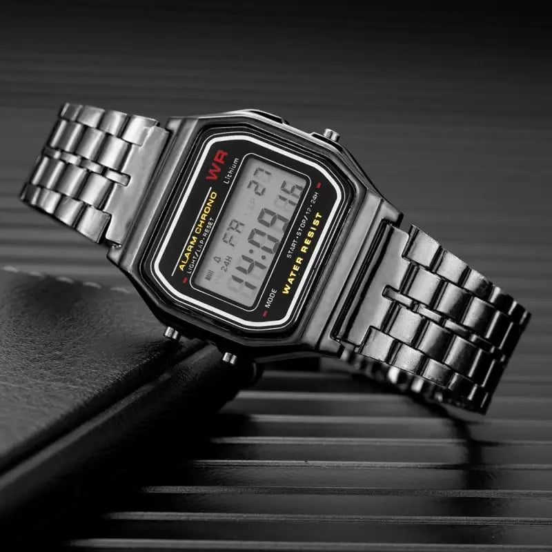 Montre Digital LED Sports Watch with Durable Steel Strap