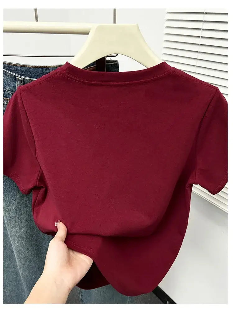 2026 Summer New High Quality Casual T Shirt Sexy Short Sleeved Sleeves Fashion Trend Solid Women Clothing Y2k Tops