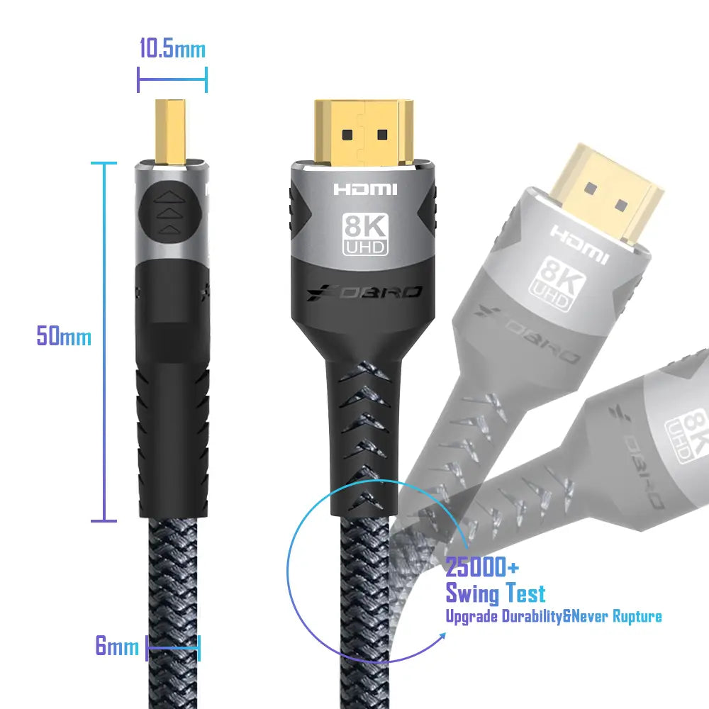 8K HDMI Cable 2.1 48Gbps High Speed HDMI Braided Cord-4K@120Hz 8K@60Hz DTS:X HDCP 2.2 & 2.3 HDR 10 for Compatible