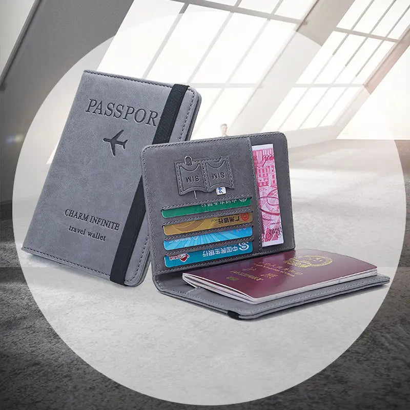 Unisex PU Leather Passport Holder - RFID Blocking Travel Wallet for Credit/ID Cards & Tickets (Men & Women)