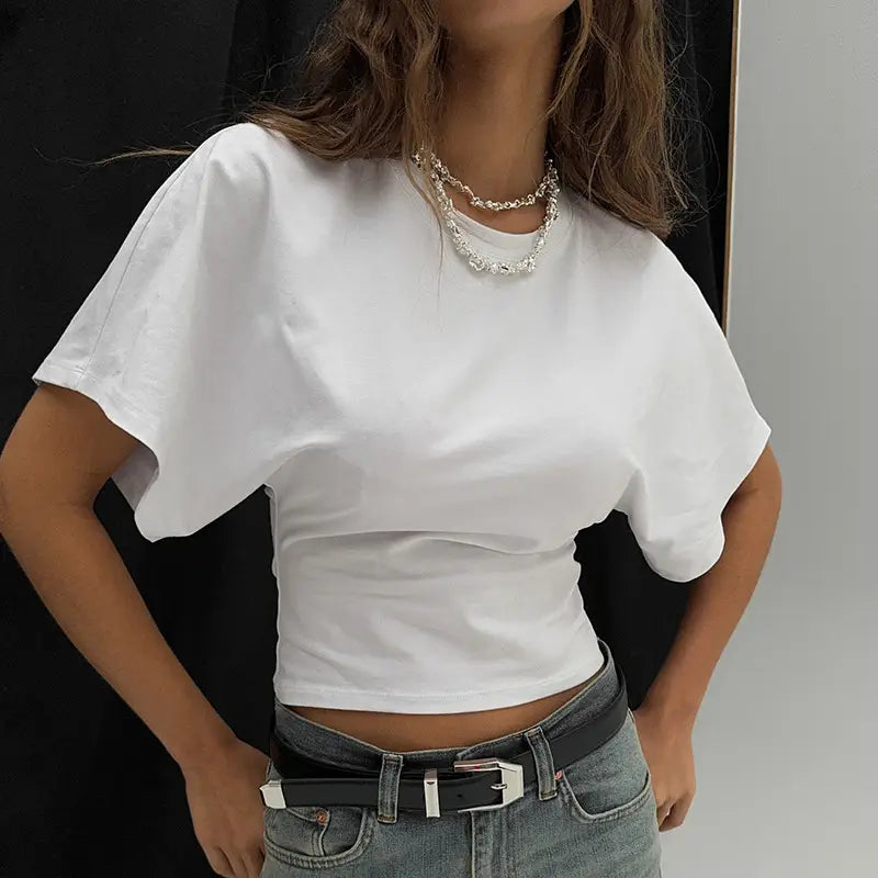Gray Cropped T-shirt Women’s O-neck Corset Tops Fashion Casual Solid Streetwear Spring Summer Short Tee Shirts for Girls