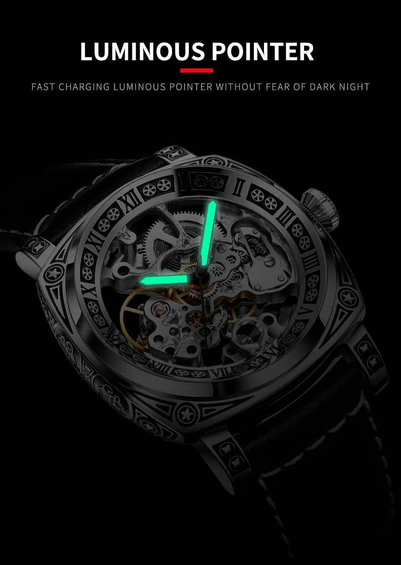 Montre Glenaw Automatic Stainless Steel Waterproof Men’s Carving Watch