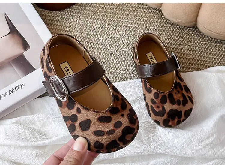 Beautiful Shoe’s Fashion Leopard Print Kid Shoe2026spring New Cute Girl Shoe Retro Princess Shoe Brand Girl Leather
