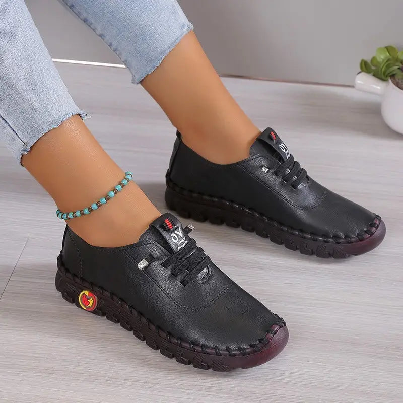 Beautiful Shoe’s Sneakers Women Shoes Loafers Lace Up Leather Flat New Spring 2025 Casual comfortable Mom Shoe Mujer