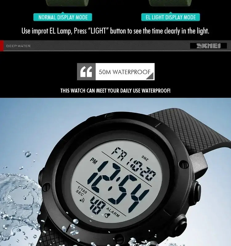 Montre SKMEI Digital Sport Watch Waterproof Chronograph Alarm Men Timepiece