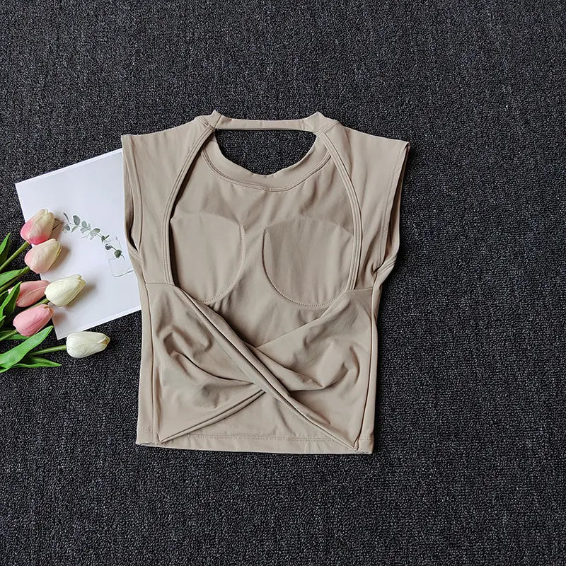 Sexy Short Yoga Top Backless Fixed Chest Pad Sports T-shirt Vest Women’s Tight Quick Drying Slimming Yoga Suit Top