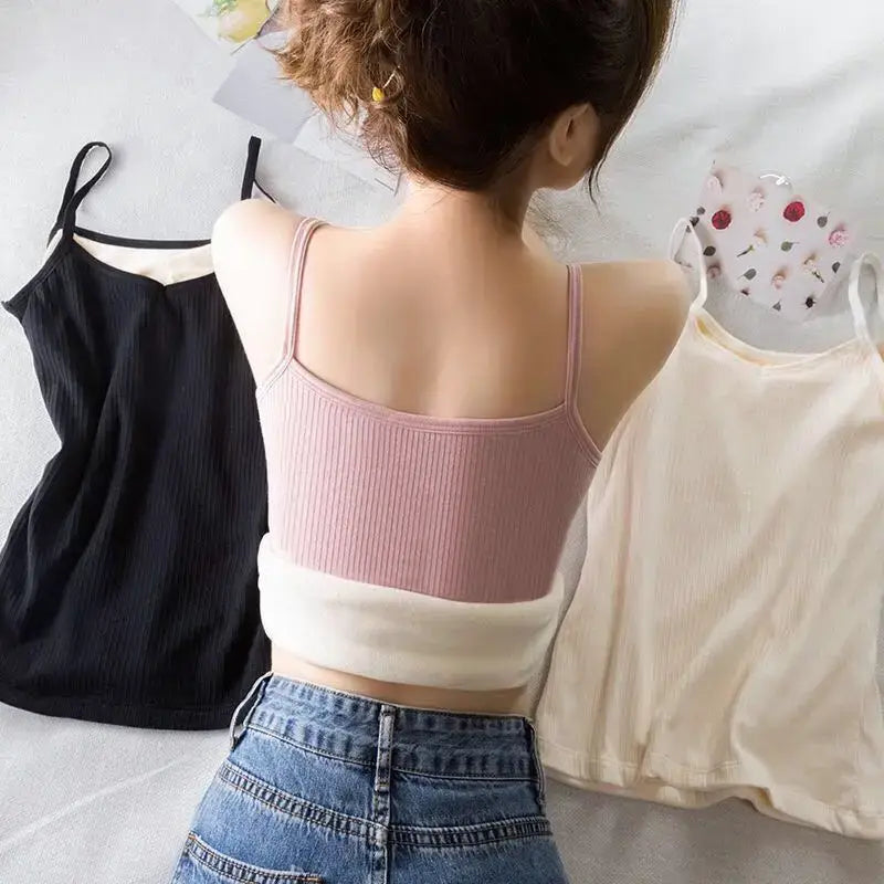 Women Winter Warm Underwear Solid Color Thermal Casual Nightwear Sexy Elasticity Female Thin Velvet T-shirt Sleeveless