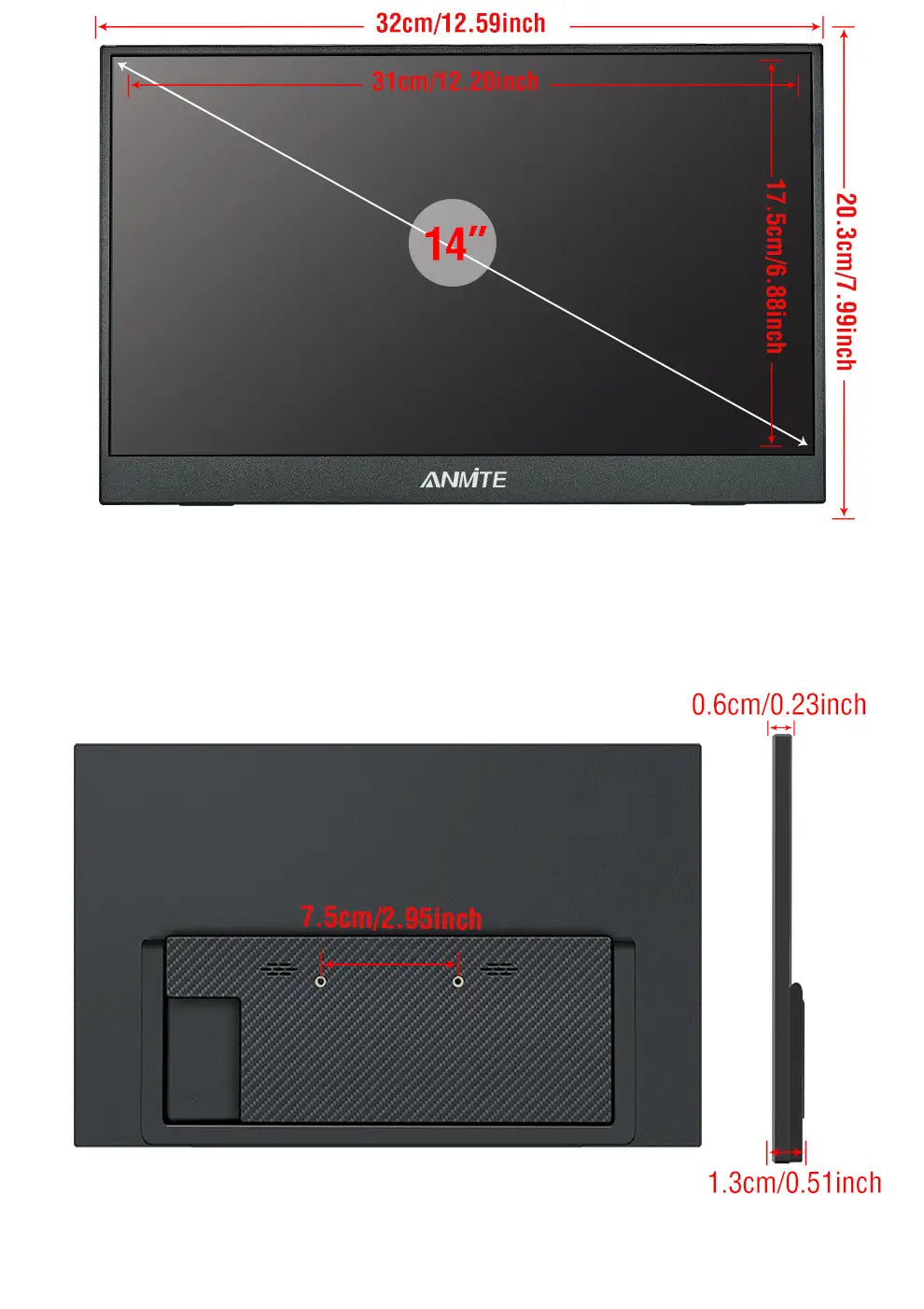 14 Inch Portable Touch Monitor Non-touch optional 16:10 400cd/m2 Gaming Computer Expand Display For XBox PS4/5 Switch