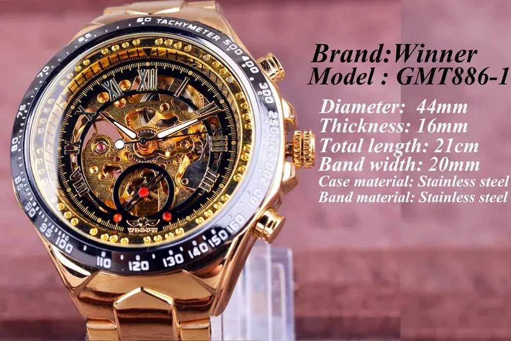 Montre Winner Mechanical Sport Design Bezel Golden Watch Mens Watches Top Brand Luxury Montre Homme Clock Men Automatic