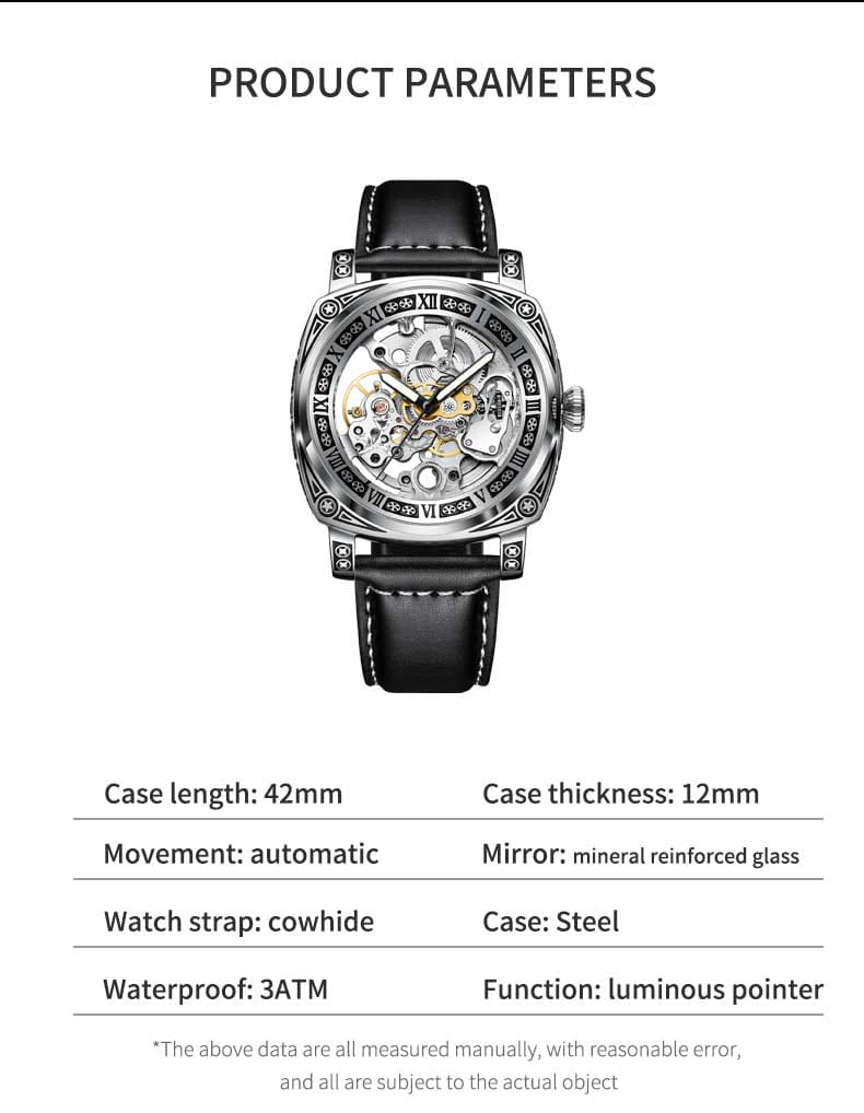 Montre Glenaw Automatic Stainless Steel Waterproof Men’s Carving Watch