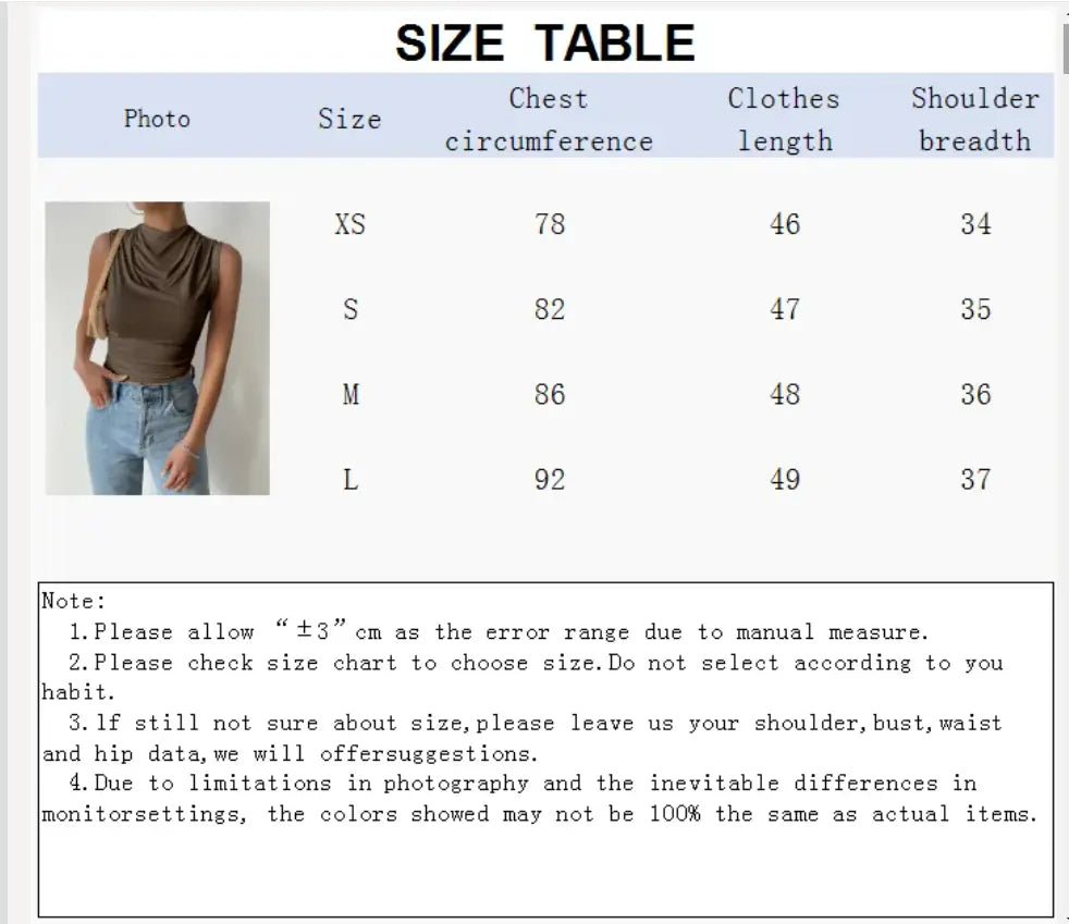 Women’s Casual Pleated Design Top Summer Fashion Street Style Solid Color Slim Half High Neck Sleeveless T-Shirt Top