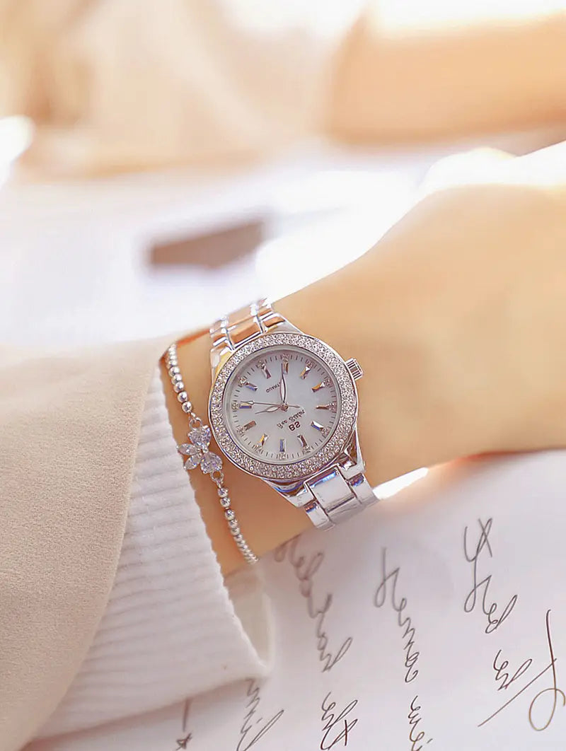 Montre Women Wrist Watches For Ladies Dress Gold Watch Crystal Diamond Women Watches Stainless Steel Silver Clock
