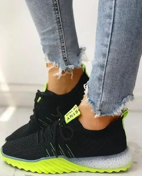 Beautiful Shoe’s Platform Sneakers Women Lace-up Vulcanize Shoes Designer Female Breathable Mesh Casual Sport Shoes
