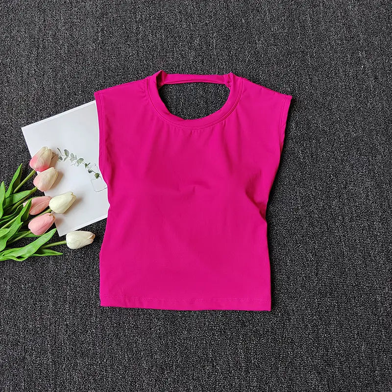 Sexy Short Yoga Top Backless Fixed Chest Pad Sports T-shirt Vest Women’s Tight Quick Drying Slimming Yoga Suit Top