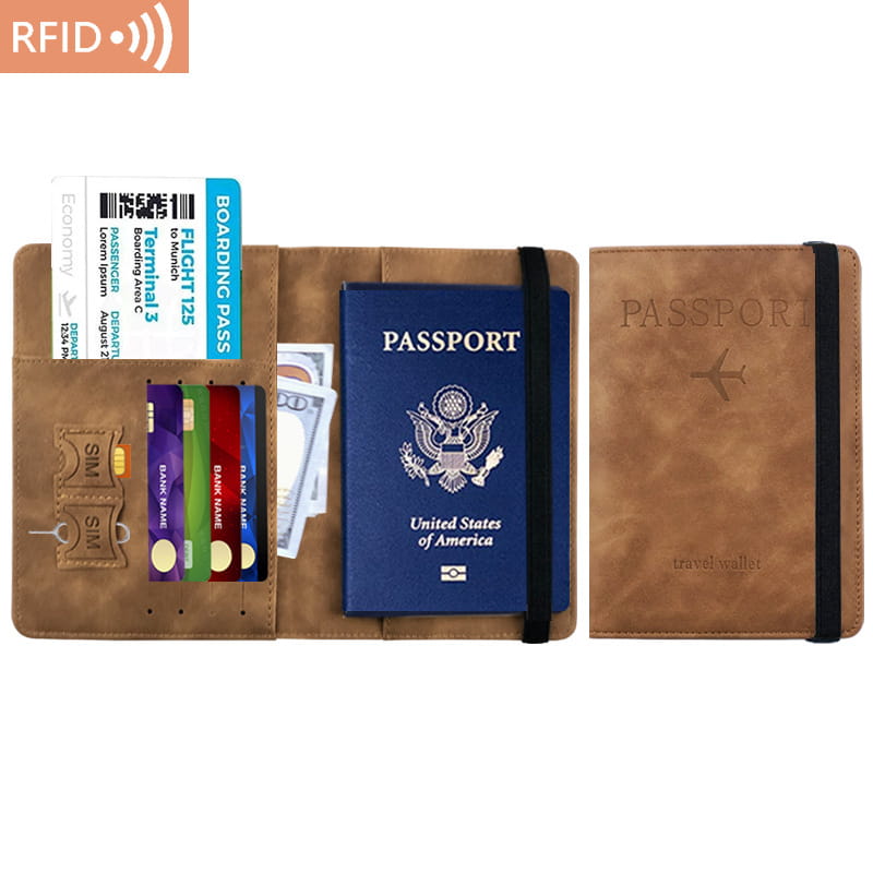 Unisex PU Leather Passport Holder - RFID Blocking Travel Wallet for Credit/ID Cards & Tickets (Men & Women)