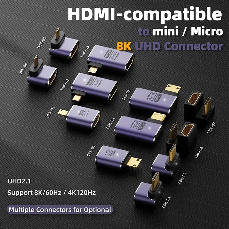 HDMI-Compatible Adapter 90 270 Degree Right Angle Male to Female Converter 8K HD Connector Mini / Micro HDMI-compatible