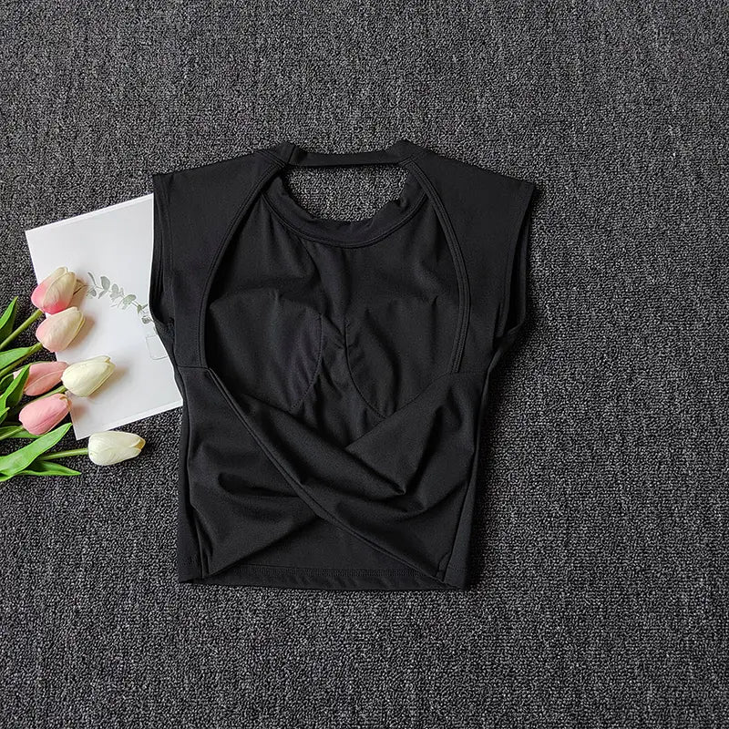 Sexy Short Yoga Top Backless Fixed Chest Pad Sports T-shirt Vest Women’s Tight Quick Drying Slimming Yoga Suit Top