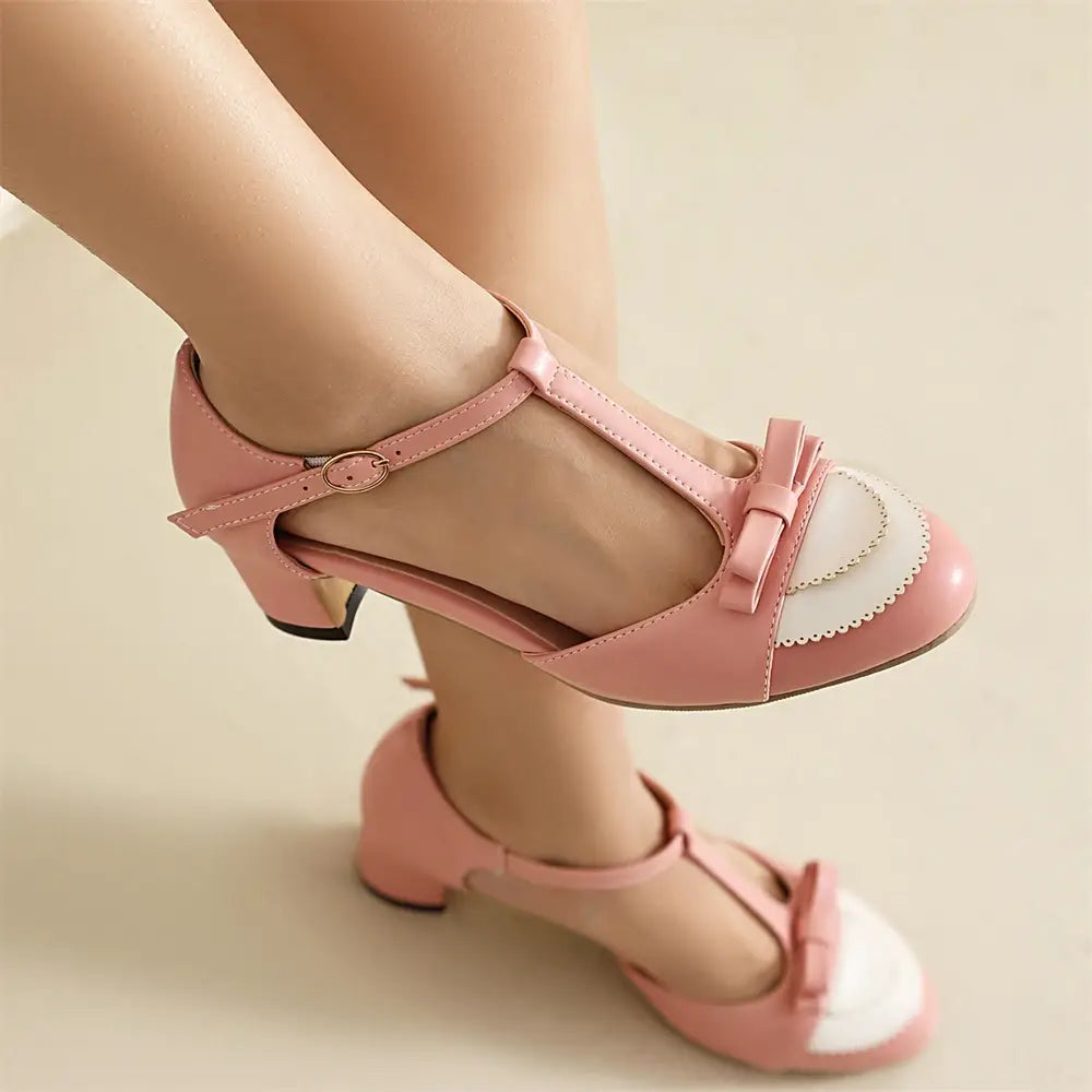 Beautiful Shoe’s Women Pumps High Heels Mary Jane Shoes Bow Shoes Thick High Heel Casual Ladies Pumps Pink Chaussures