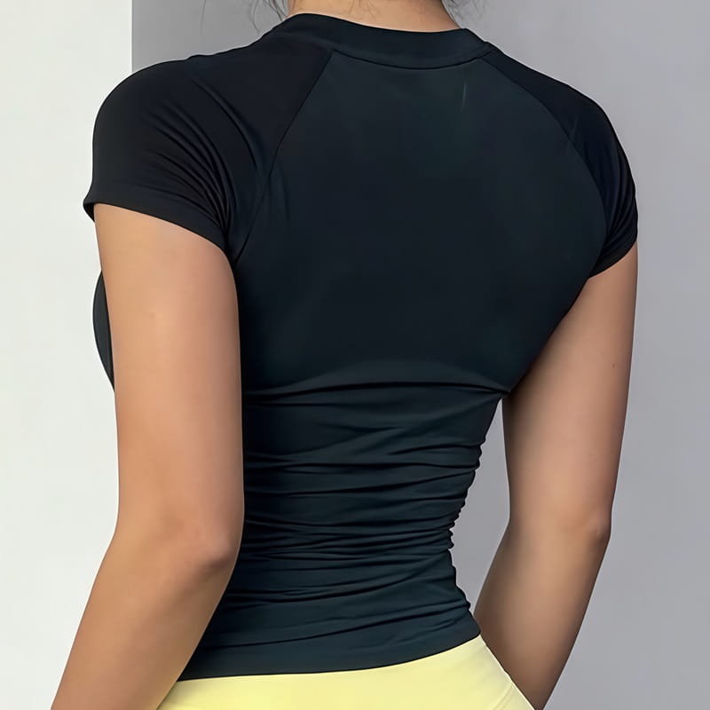 HISTELLO Sports Short Sleeve Top Women Gym Yoga Top Workout Clothes Sports T Shirt Fitness Activewear Running Tight Tops