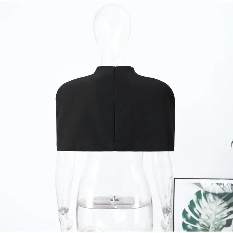Chic Women T-shirt Stand Collar Sleeveless Cropped Elegant Top Casual Fashion Party Summer Solid Coat High Street Loose
