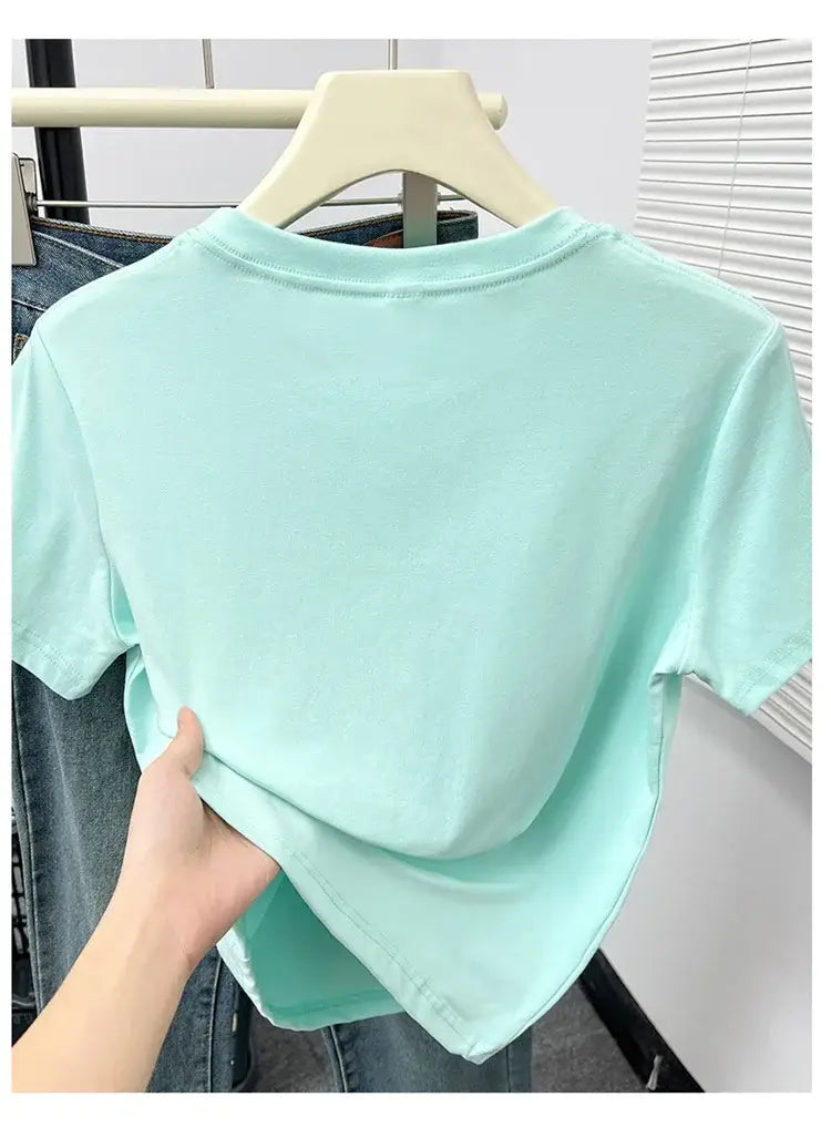 2026 Summer New High Quality Casual T Shirt Sexy Short Sleeved Sleeves Fashion Trend Solid Women Clothing Y2k Tops