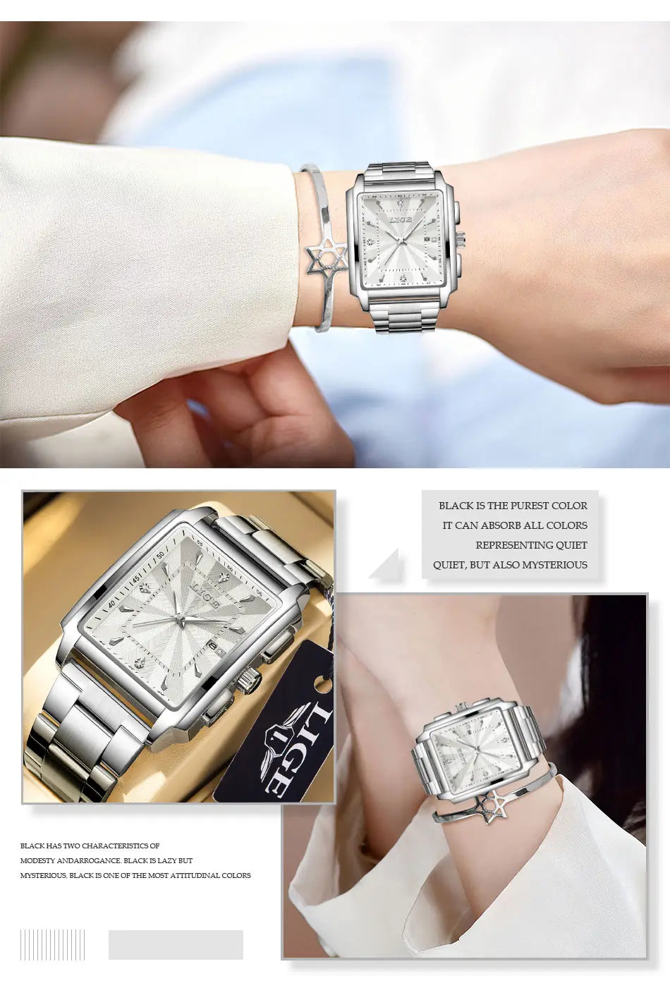Montre LIGE Luxury Waterproof Quartz Watch for Women Date Display