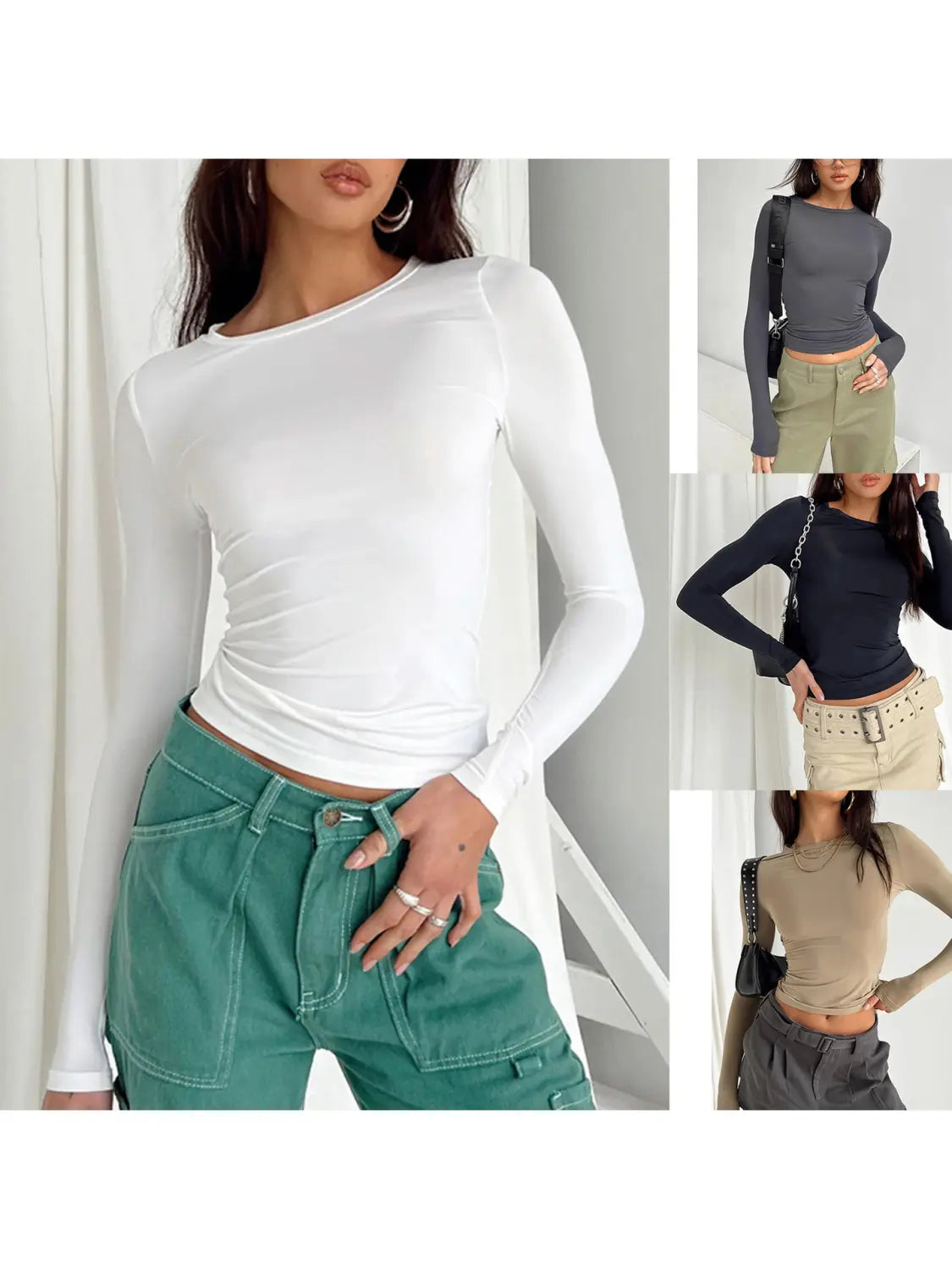 Y2k Long Sleeve T Shirt Women Spring Autumn Crop Top Casual Slim Fit Pullovers Solid O Neck T-shirts Streetwear Female