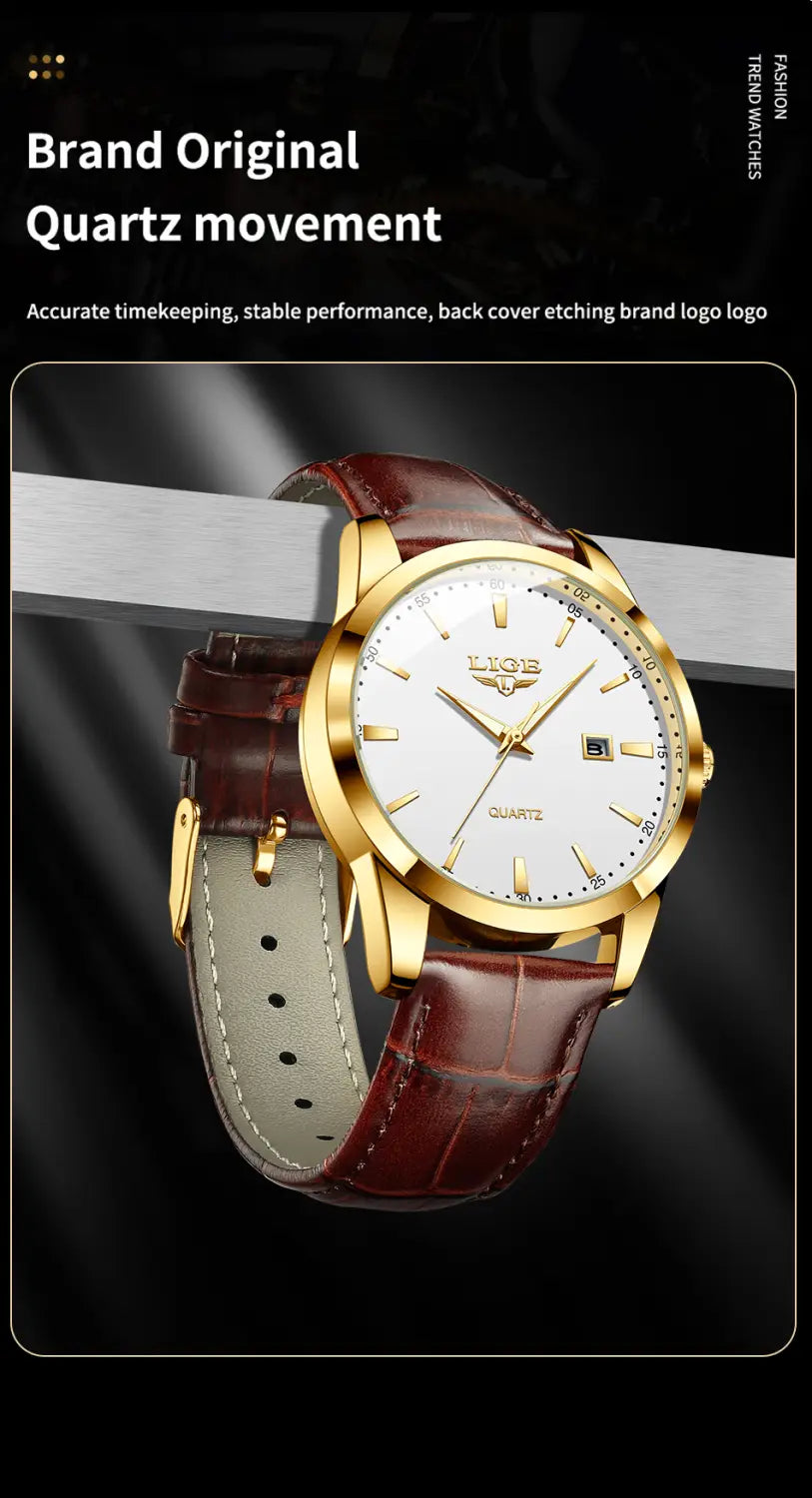 Montre LIGE Women Waterproof Leather Chronograph Watch