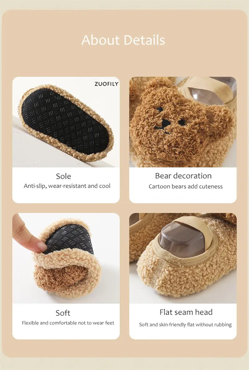 Beautiful Shoe’s Cartoon Bear Baby Shoes Winter Thick Warm Newborn Shoes Non-slip Soled Soft Plush Toddler Kids Boy
