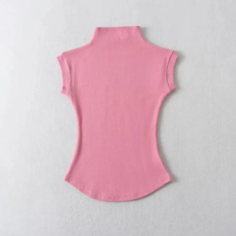 Women Summer Sexy Turtleneck Sleeveless T-Shirts Tops Solid Slim Fit Pullovers Causal Tees Shirts Female Streetwear