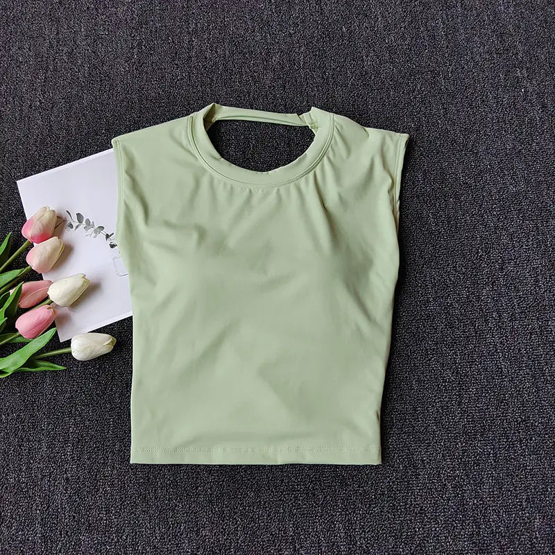 Sexy Short Yoga Top Backless Fixed Chest Pad Sports T-shirt Vest Women’s Tight Quick Drying Slimming Yoga Suit Top