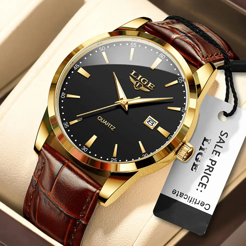 Montre LIGE Women Waterproof Leather Chronograph Watch