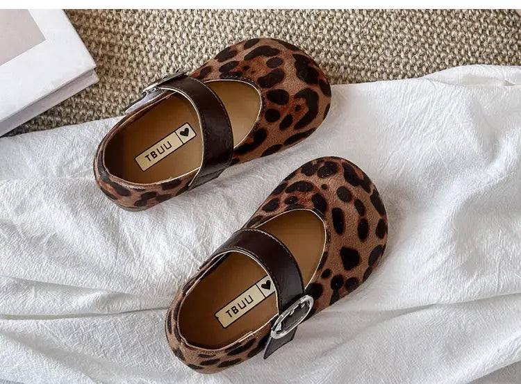 Beautiful Shoe’s Fashion Leopard Print Kid Shoe2026spring New Cute Girl Shoe Retro Princess Shoe Brand Girl Leather