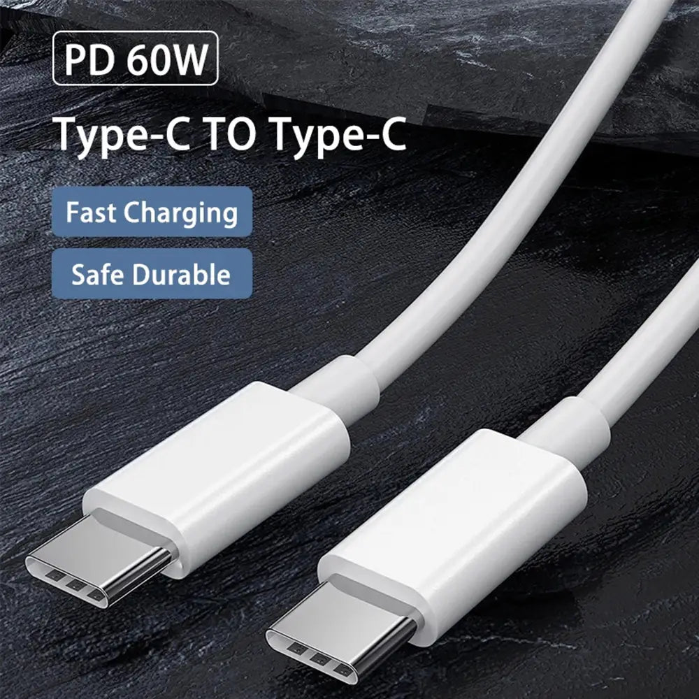 PD 60W USB C to USB Type C Cable Fast Charge Data Cable For Iphone 15 15Pro Huawei Samsung Xiaomi Data Line Black White