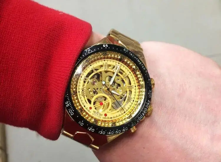 Montre Winner Mechanical Sport Design Bezel Golden Watch Mens Watches Top Brand Luxury Montre Homme Clock Men Automatic