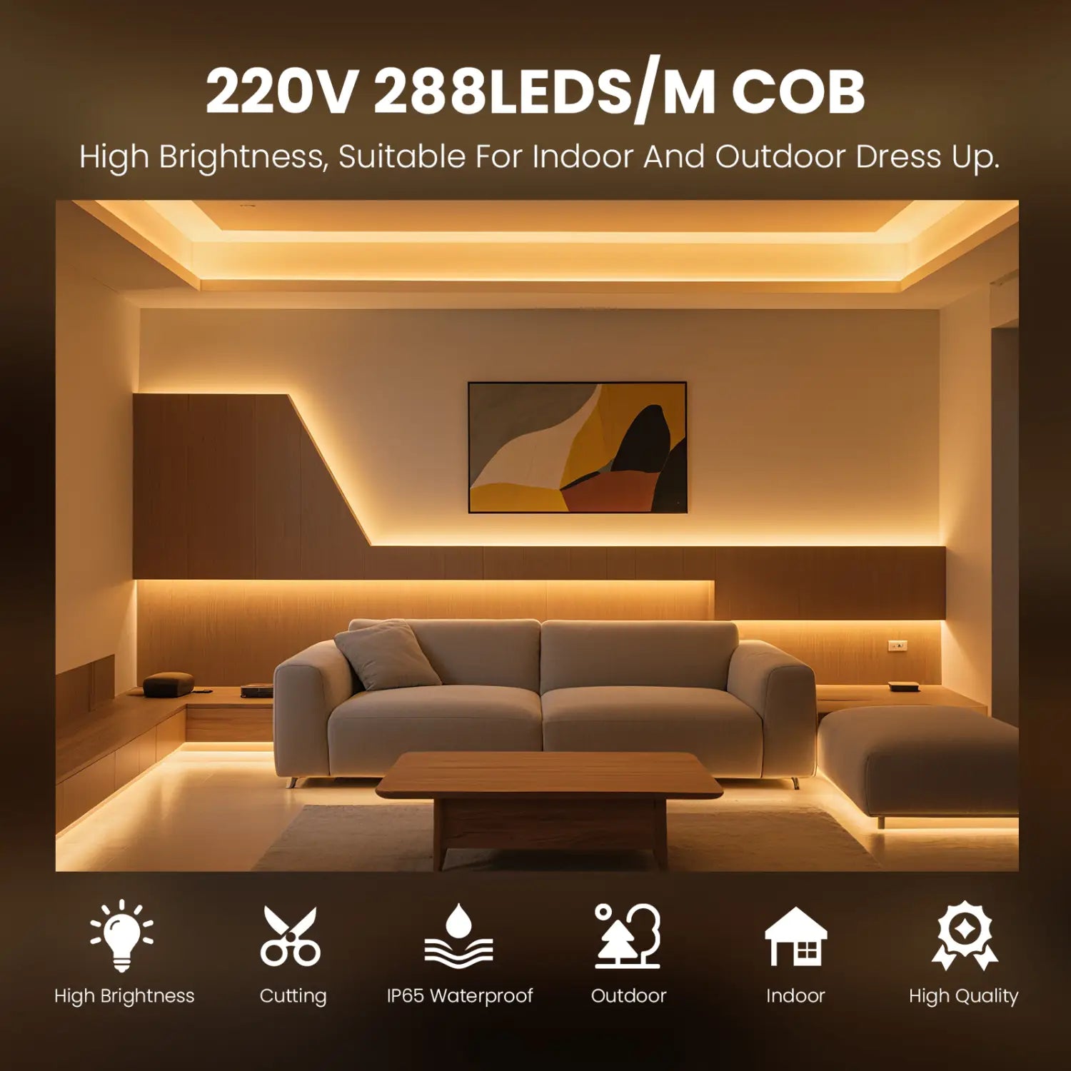 220V Dimmable COB LED Neon Strip Light With Switch/Dimmer Plug Waterproof 288Leds/M High Quality Neon Strip Garden Home