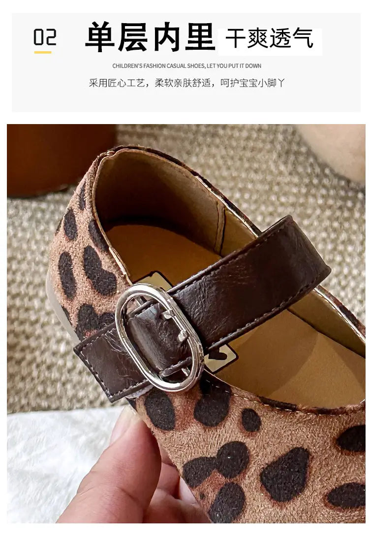 Beautiful Shoe’s Fashion Leopard Print Kid Shoe2026spring New Cute Girl Shoe Retro Princess Shoe Brand Girl Leather