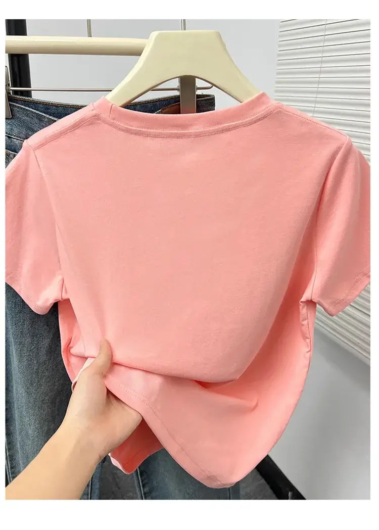 2026 Summer New High Quality Casual T Shirt Sexy Short Sleeved Sleeves Fashion Trend Solid Women Clothing Y2k Tops