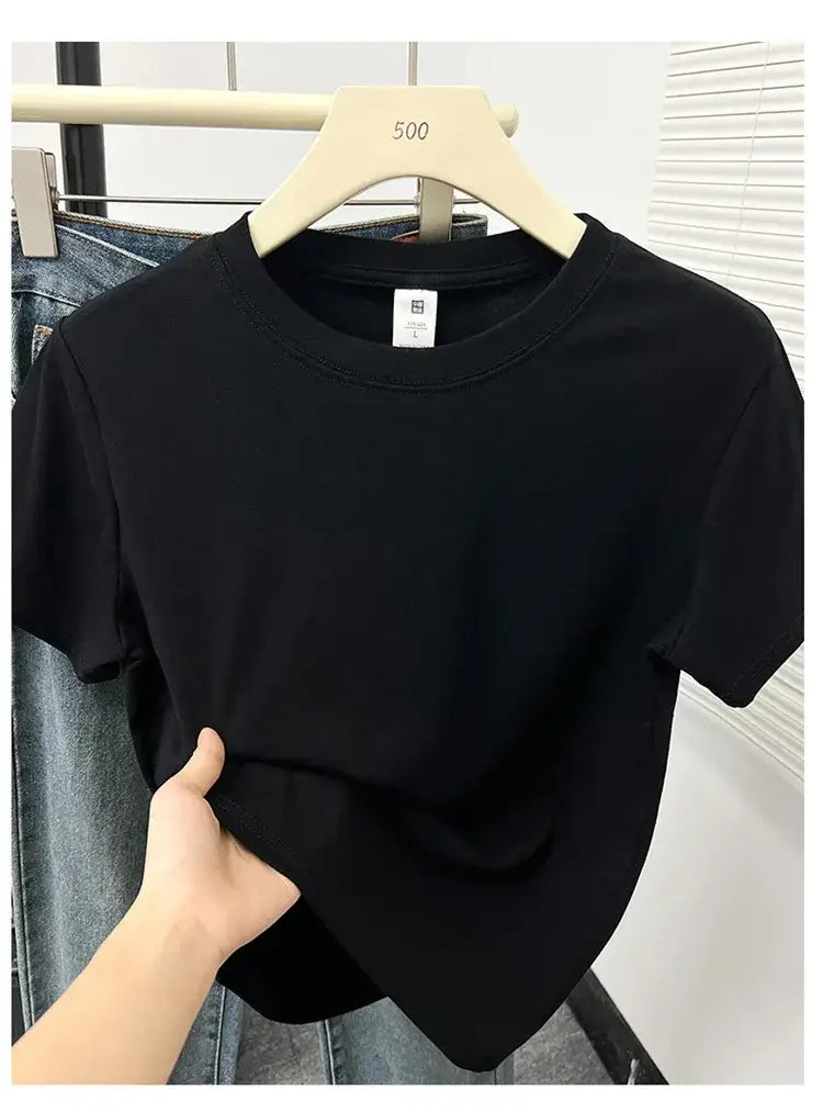 2026 Summer New High Quality Casual T Shirt Sexy Short Sleeved Sleeves Fashion Trend Solid Women Clothing Y2k Tops