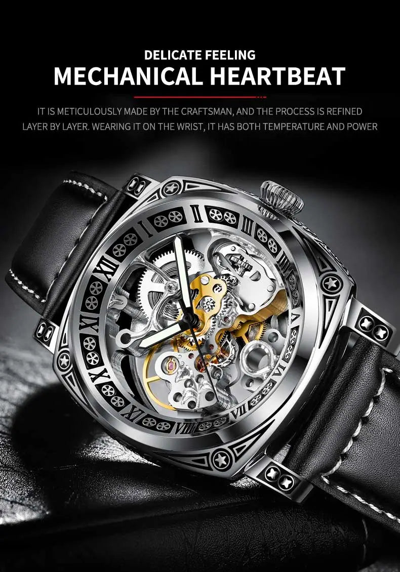 Montre Glenaw Automatic Stainless Steel Waterproof Men’s Carving Watch