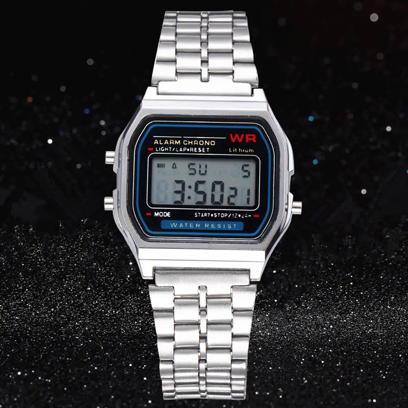 Montre Digital LED Sports Watch with Durable Steel Strap