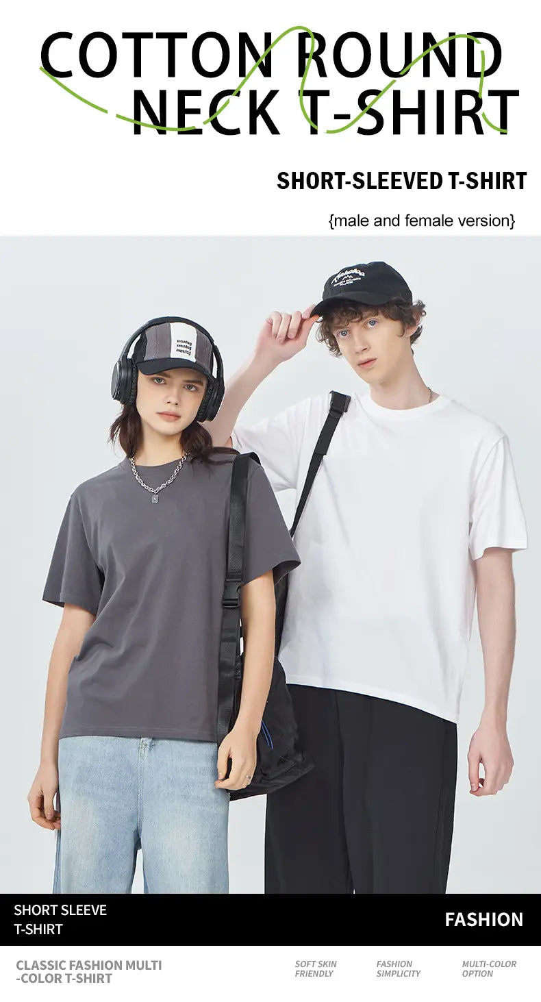 100% Cotton Solid Color T-Shirts Men Woman Short Sleeve Fashion Brand Trend Casual Soft Clothing Tees Breathable Summer