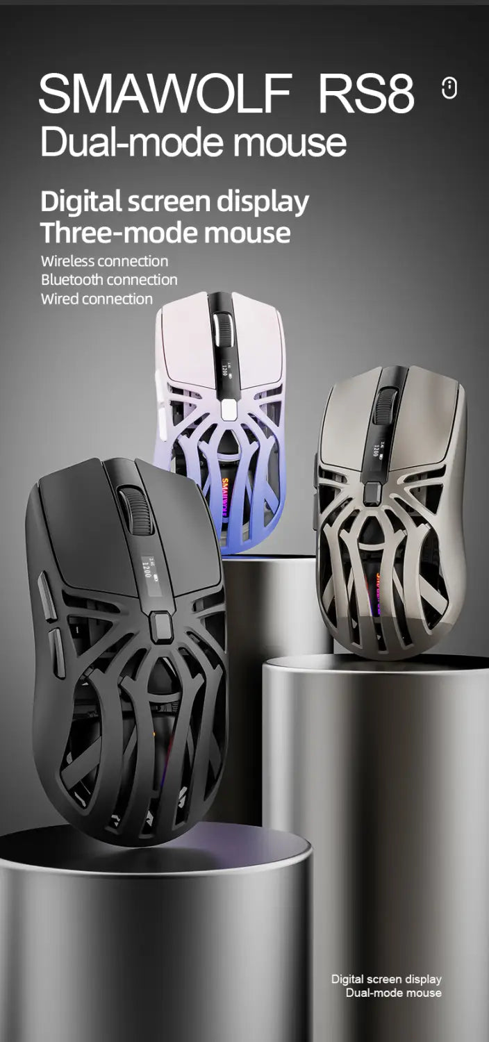 SmailWolf RS8 Bluetooth wireless 2.4g gaming mouse triple-mode lightweight e-sports gaming 1K return rate 10000DPI