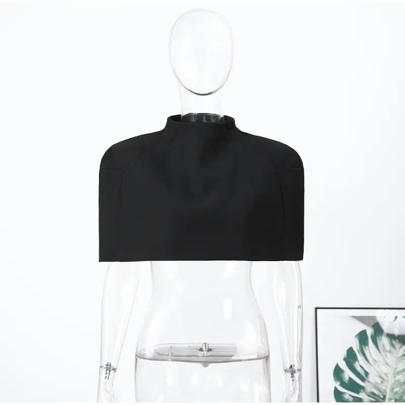 Chic Women T-shirt Stand Collar Sleeveless Cropped Elegant Top Casual Fashion Party Summer Solid Coat High Street Loose