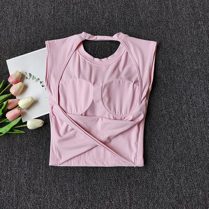 Sexy Short Yoga Top Backless Fixed Chest Pad Sports T-shirt Vest Women’s Tight Quick Drying Slimming Yoga Suit Top
