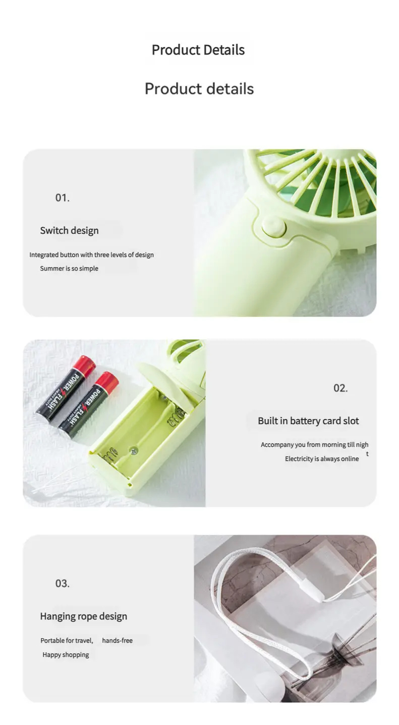 Portable Fan Convenient Creative Small Fan Pocket Hand-held Fan Lightweight AA Battery Handheld Mini Fan Air Coolers
