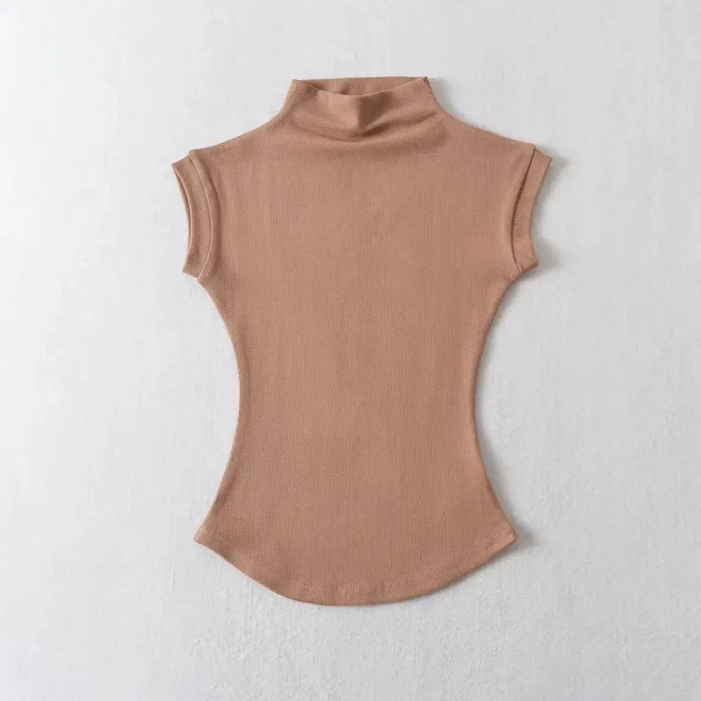 Women Summer Sexy Turtleneck Sleeveless T-Shirts Tops Solid Slim Fit Pullovers Causal Tees Shirts Female Streetwear