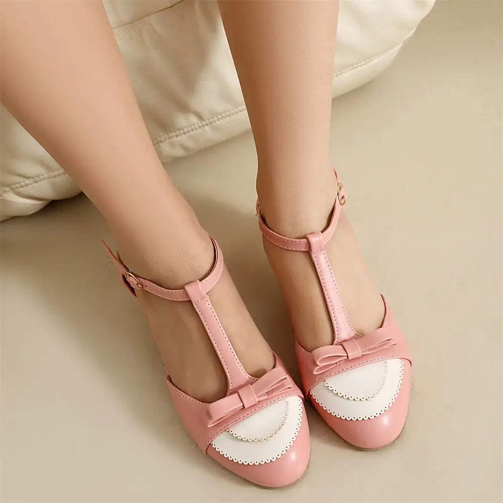 Beautiful Shoe’s Women Pumps High Heels Mary Jane Shoes Bow Shoes Thick High Heel Casual Ladies Pumps Pink Chaussures
